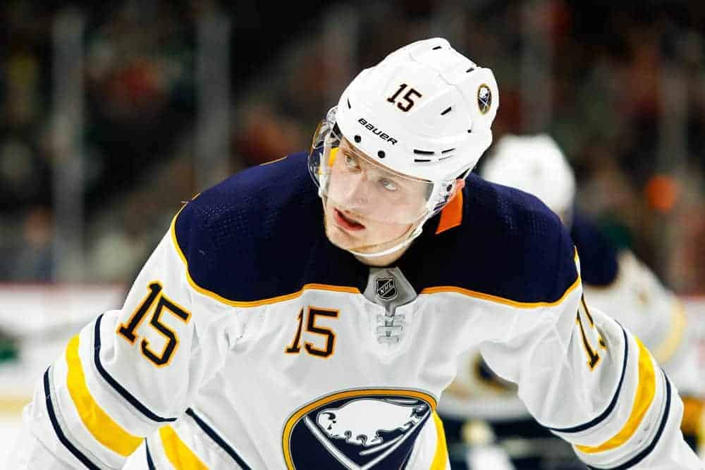 Buffalo Sabres star Jack Eichel reacts with excitement after finally being traded, landing with the Vegas Golden Knights in a blockbuster deal