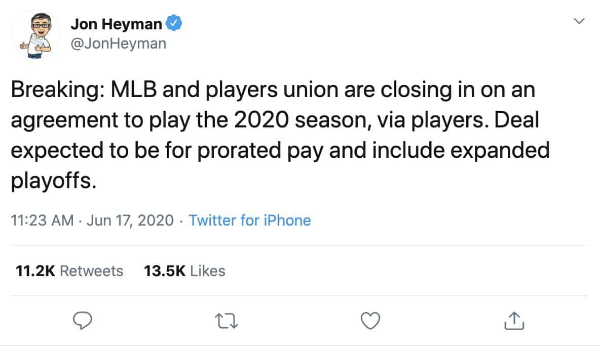 After weeks of making us hate baseball, MLB owners and players reportedly have agreed to a deal and will have a 2020 season.