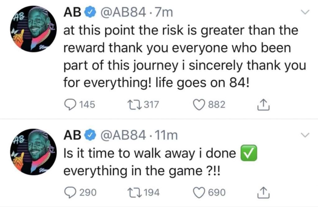 Antonio Brown retired from the NFL, announcing his plans via Twitter, which marks the second time he retired from the NFL on Twitter.