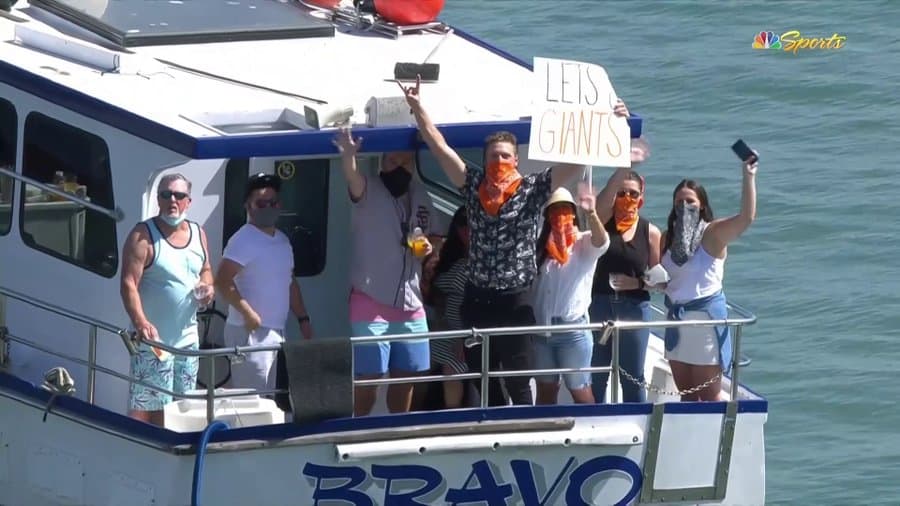 Hunter Pence was spotted spending his first official day of retirement on a boat in McCovey Cove, holding up a Let's Go Giants sign. 