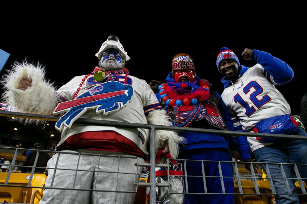 With an entire audience watching, a member of Bills Mafia completely nailed his table jumping gender reveal in a video that's now going viral