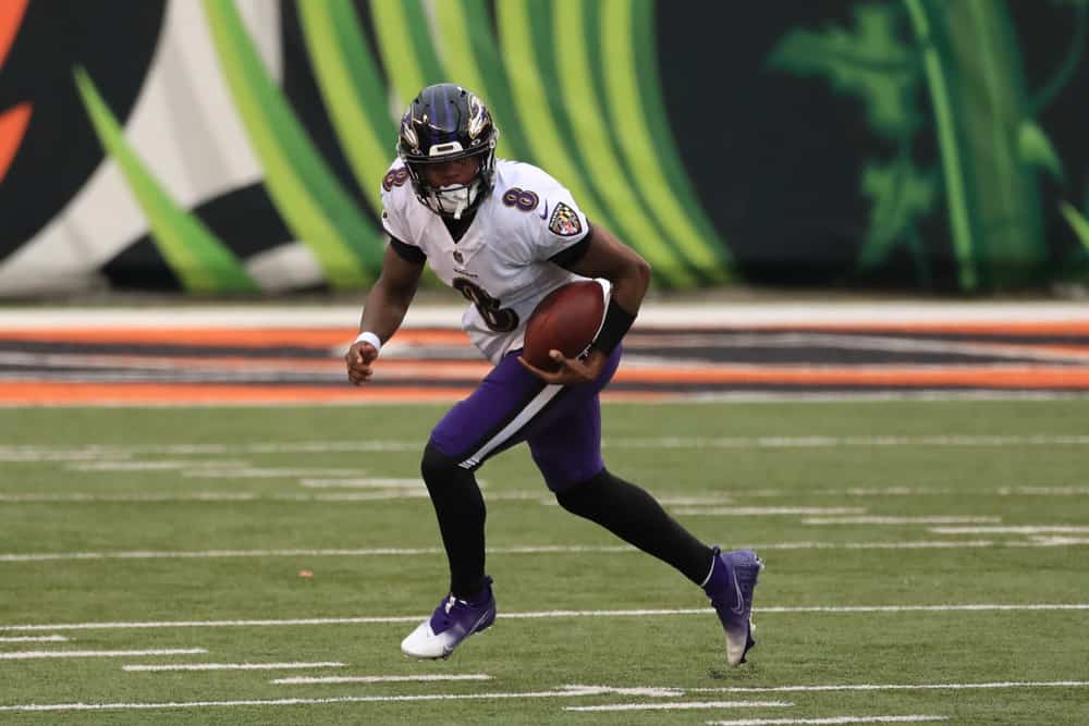 Week 9 NFL Yahoo CUp DFS picks daily fantasy football advice tips strategy this week projections ownership rankings Lamar Jackson Ravens