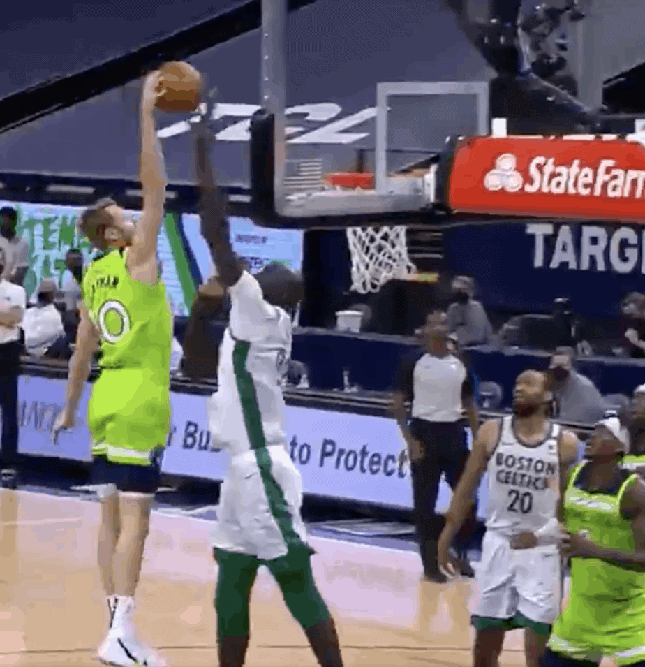 Jake Layman Dunk Tacko Fall Minnesota Timberwolves Boston Celtics
