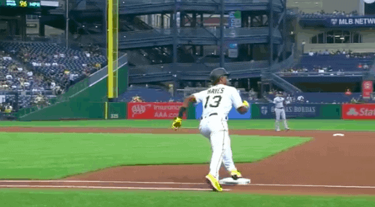 Pittsburgh Pirates third baseman Ke'Bryan Hayes was ruled out after he failed to touch first base while rounding the bases on a home run