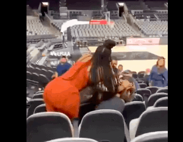 During an annual basketball tournament at the Spurs' AT&T Center, to women engaged in an all-out brawl that is now going viral