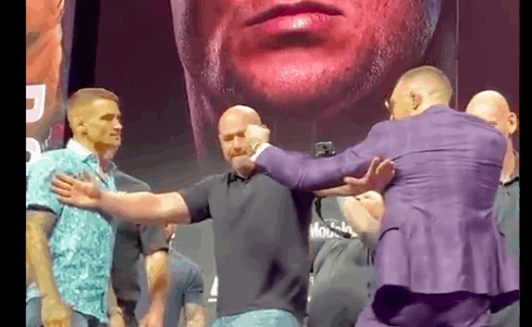Conor McGregor went viral at the media event for UFC 264 when he sent a kick at Dustin Poirier during their stare-down