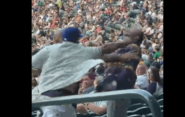 fan fight at seattle - oakland mlb game