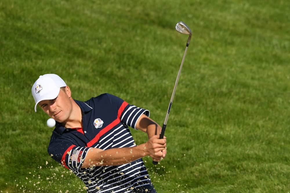 Jordan Spieth dug way deep in his bag of tricks when pulling off an absolutely ridiculous shot at the Ryder Cup on Thursday morning