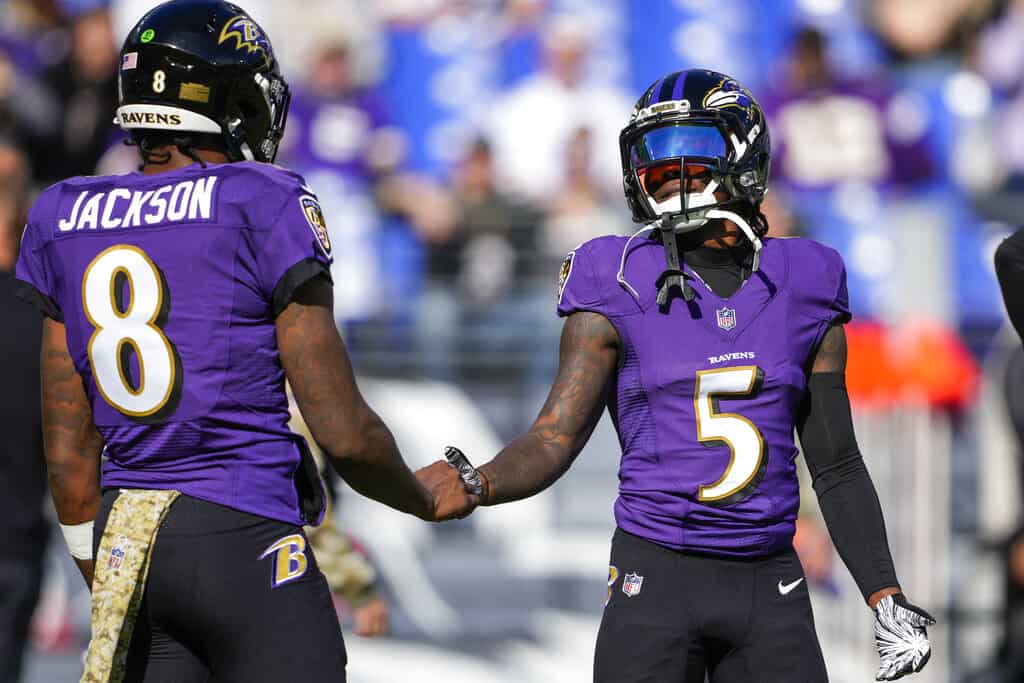 NFL DFS Showdown Picks DraftKings FanDuel today tonight Week 10 Thursday night Football Ravens vs. Dolphins optimal lineup optimizer picks projections ownership rankings free expert advice tips strategy Marquise Brown Lamar Jackson