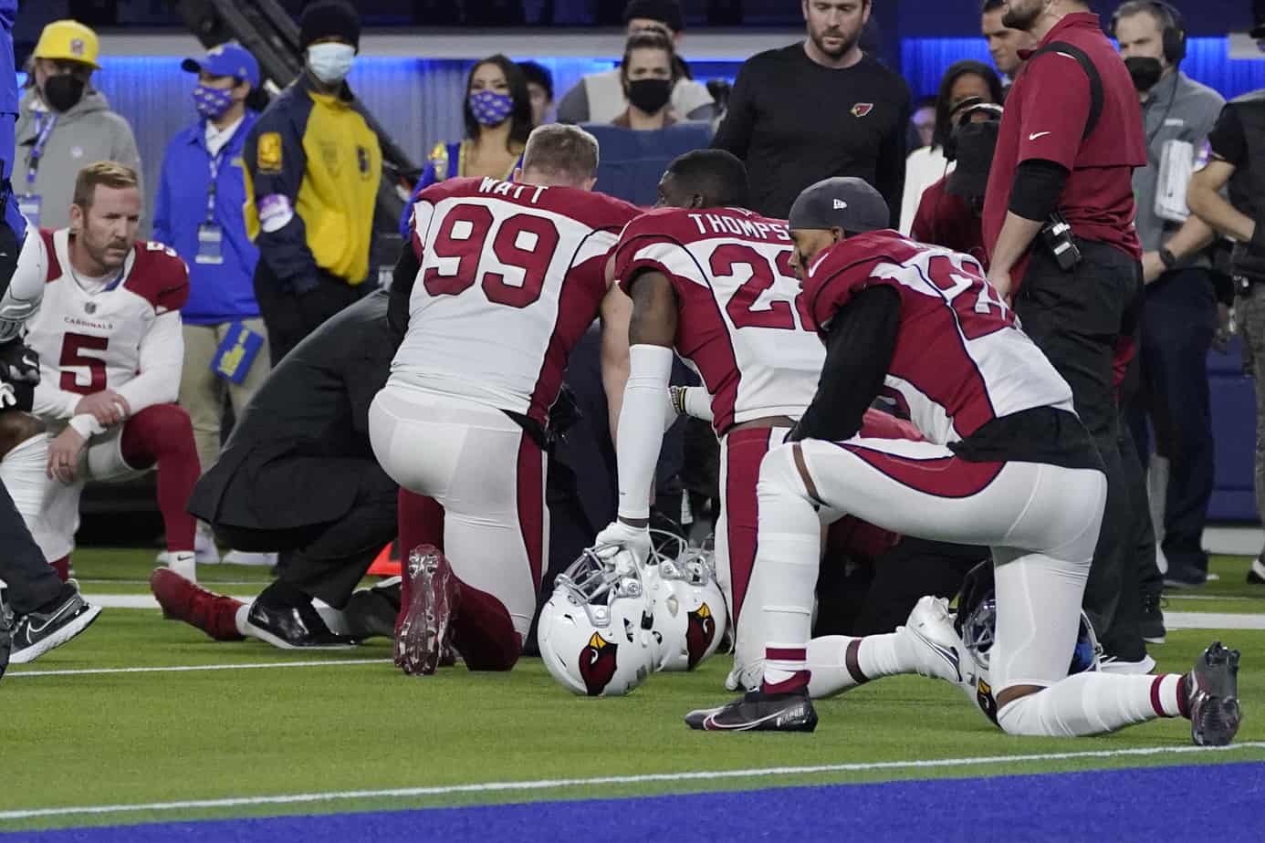 The Arizona Cardinals released an update after their All-Pro safety, Budda Baker, was carted off the field following a scary injury with Cam Akers